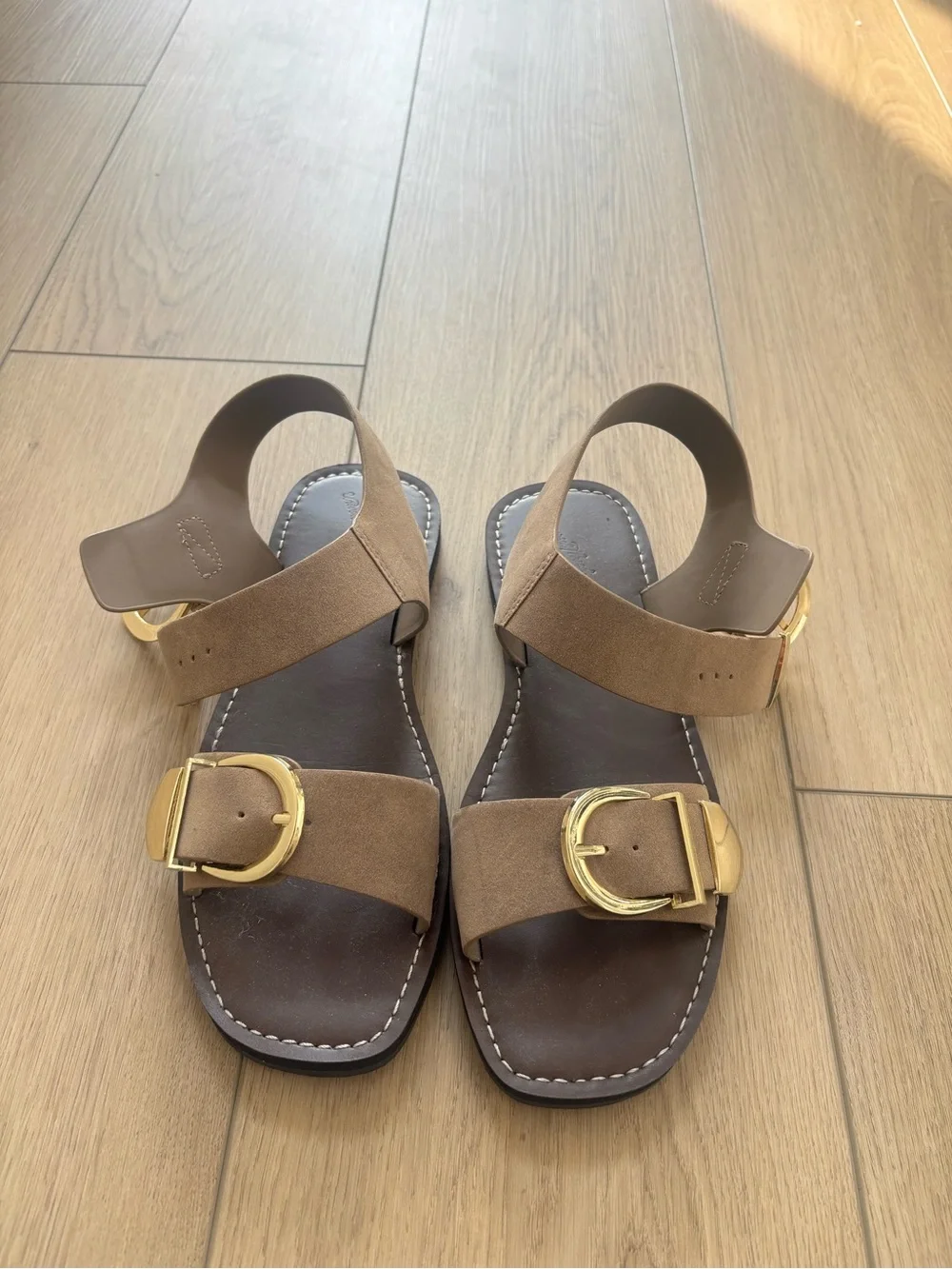 Universal Thread Brown Suede Sandal with Gold Buckles